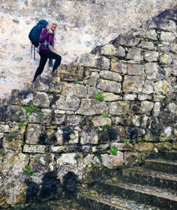 Lora climbing stairs to trails